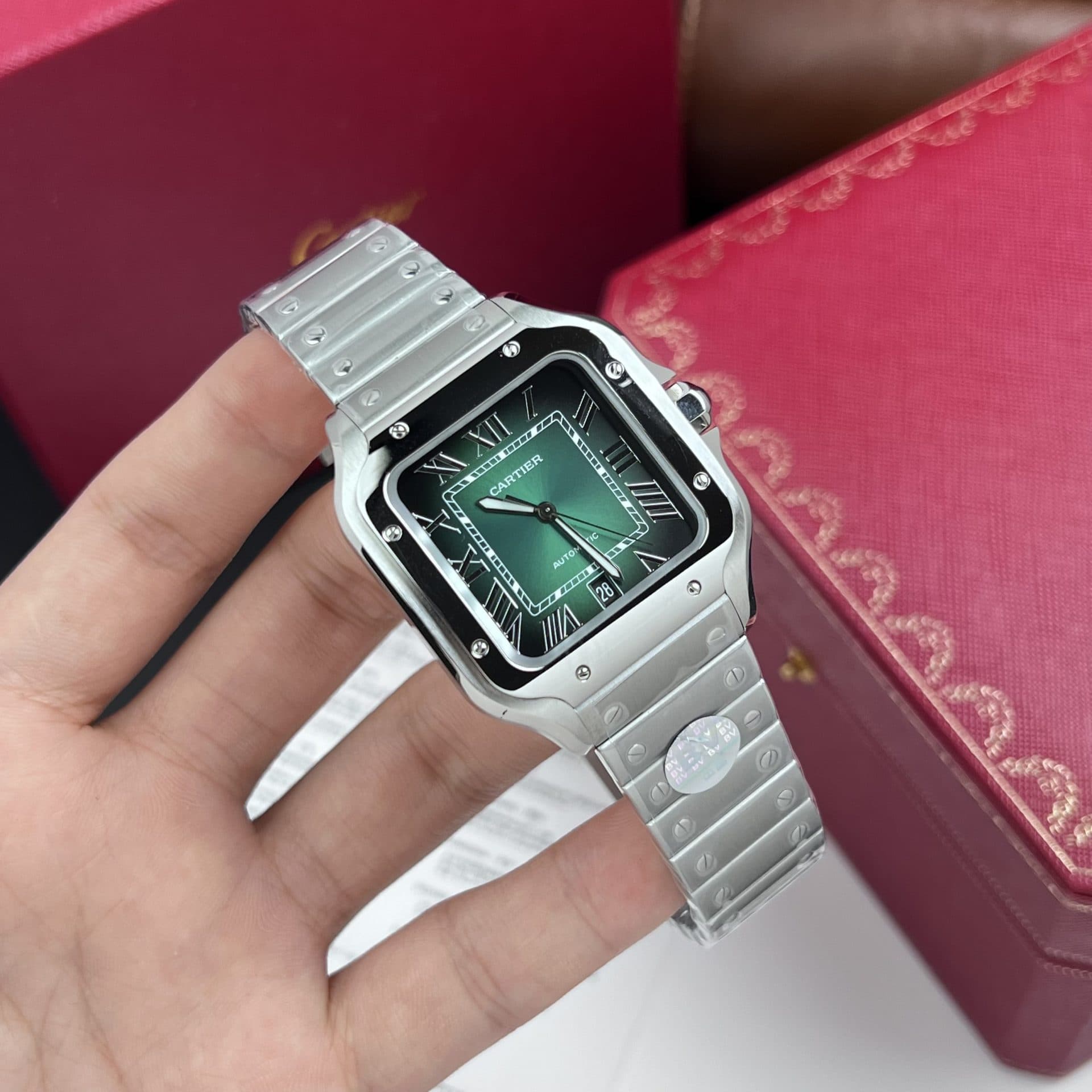 Dong-Ho-Cartier-Santos-De-Cartier-Replica-11-Mat-Xanh-La-Cay-4-1