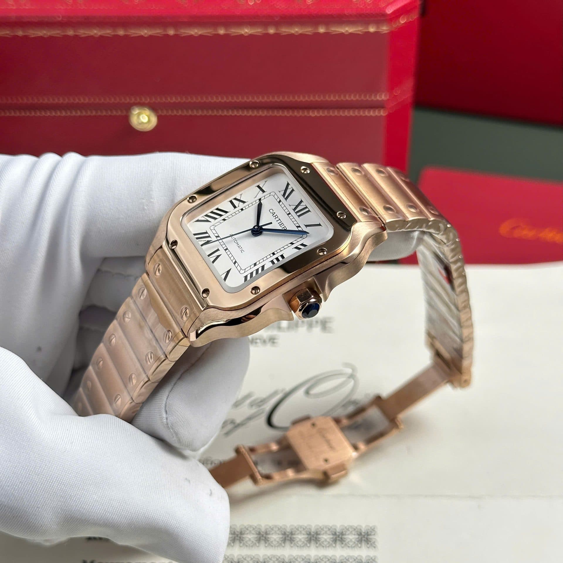 Dong-Ho-Cartier-Santos-Nu-Ma-Vang-Hong-Mat-Trang-Replica-11-Cao-Cap-BVF-35-6-1