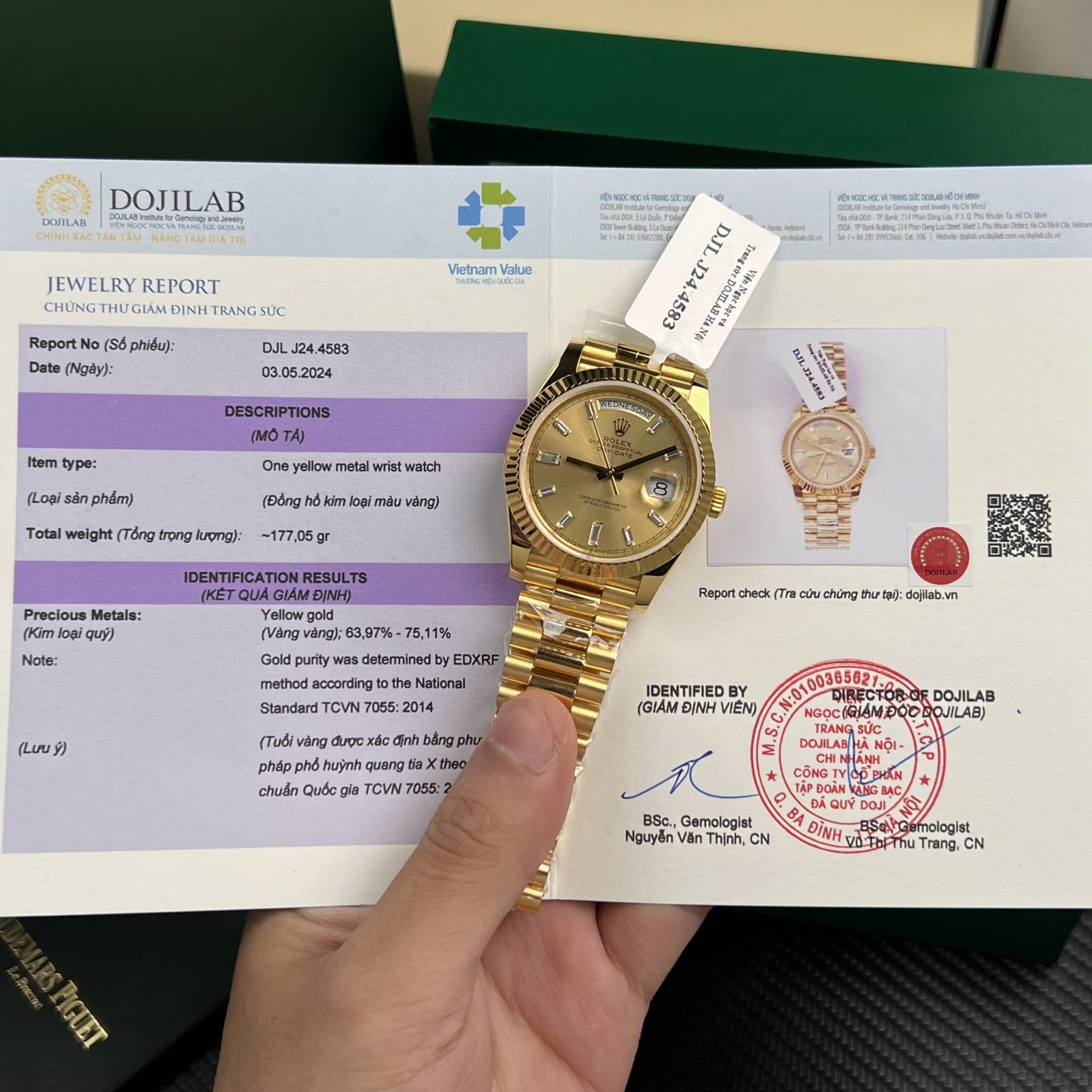 Dong-Ho-Rolex-Che-Tac-Day-Date-Coc-So-Da-Baguette-Boc-Vang-That-Trong-Luong-177gram-GM-Factory-40mm-3-1