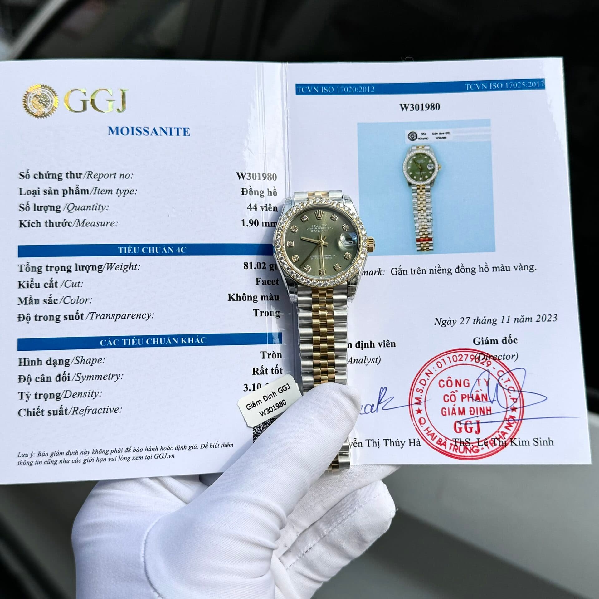 Dong-Ho-Rolex-Nu-DateJust-Do-Kim-Cuong-Moissanite-Mat-Xanh-La-31mm-4-1